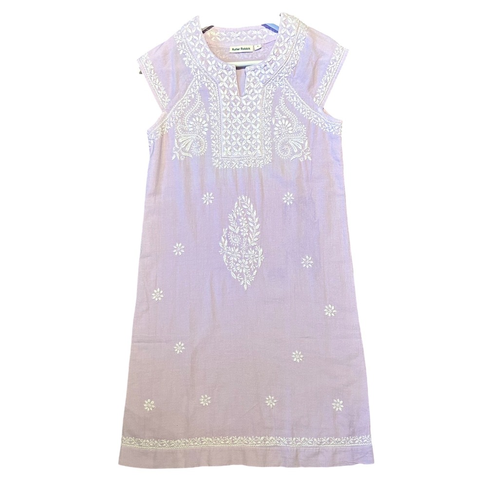 Roller Rabbit Dress Lavender Purple‎ Embroidered Cotton Tunic Girls Sz 14